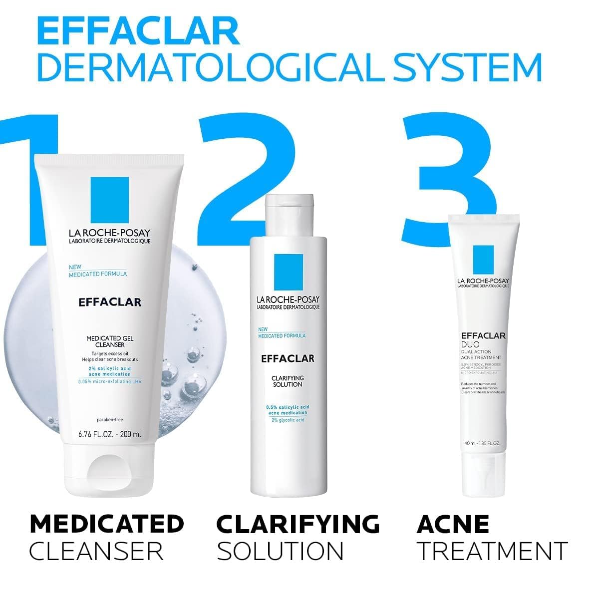 La Roche-Posay Effaclar Medicated Gel Cleanser, 2% Salicylic Acid Cleanser + LHA + Glycerin, Foaming Acne Face Wash, Helps Clear & Prevent Acne Breakouts, Oil Free, Targets Excess Oil