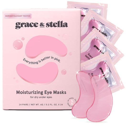 grace & stella Award Winning Under Eye Mask - Valentines Gifts - Gifts for Mom - Reduce Dark Circles, Puffy Eyes, Undereye Bags, Wrinkles - Under Eye Patches - Vegan Self Care (24 Pairs, Pink)