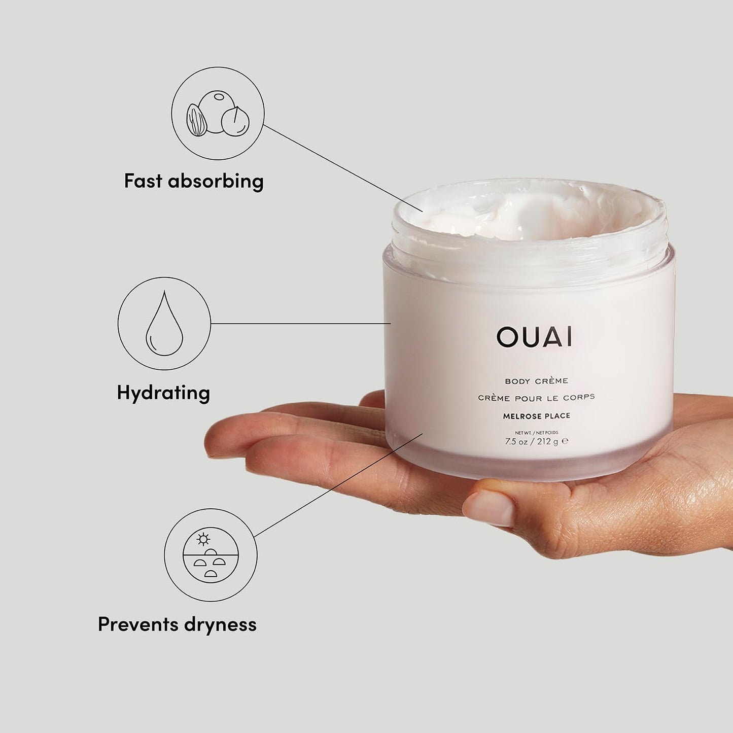 OUAI Body Cream, Melrose Place - Hydrating Whipped Body Cream with Cupuaçu Butter, Coconut Oil and Squalane - Softens Skin and Delivers Healthy-Looking Glow - Sulfate Free Skin Care (7.5 Oz)