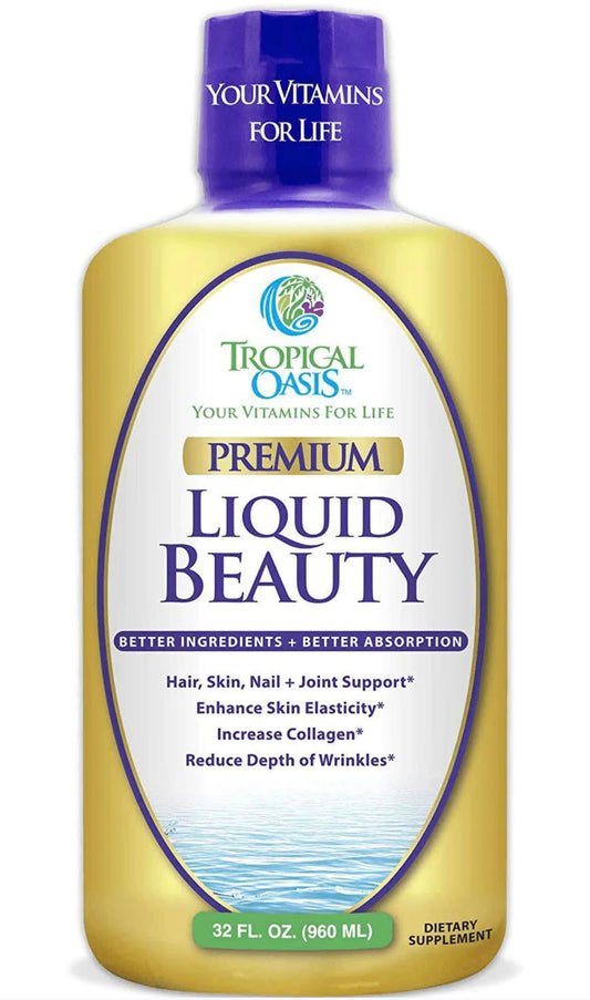 Tropical Oasis - Liquid Beauty | Supplement for Hair, Skin, & Nail Growth, Weight Control, Joint Support - Biotin + Hydrolyzed Collagen (32 Servings)