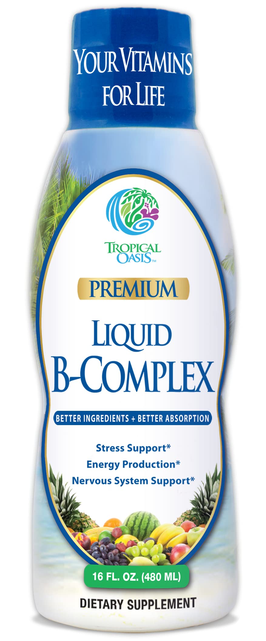 Premium Liquid B Complex Vitamin- Fast Absorbing Liquid B-Complex Supplement w/ all 8 B-vitamins, PLUS energizing herbal blend w/ Ginseng, Ginkgo, and Eleuthero Root - Vegan, NON-GMO - 16oz, 32 Serv