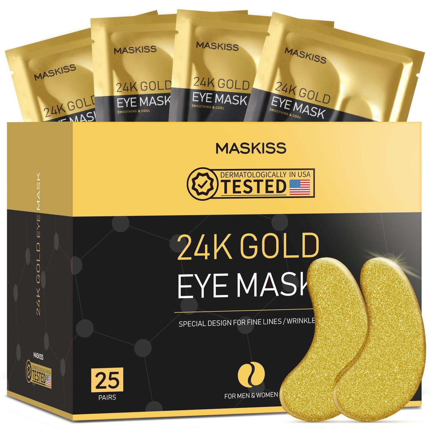 Maskiss 24k Gold Collagen Under Eye Patches for Dark Circles, Puffy Eyes & Wrinkles (25 Pairs)