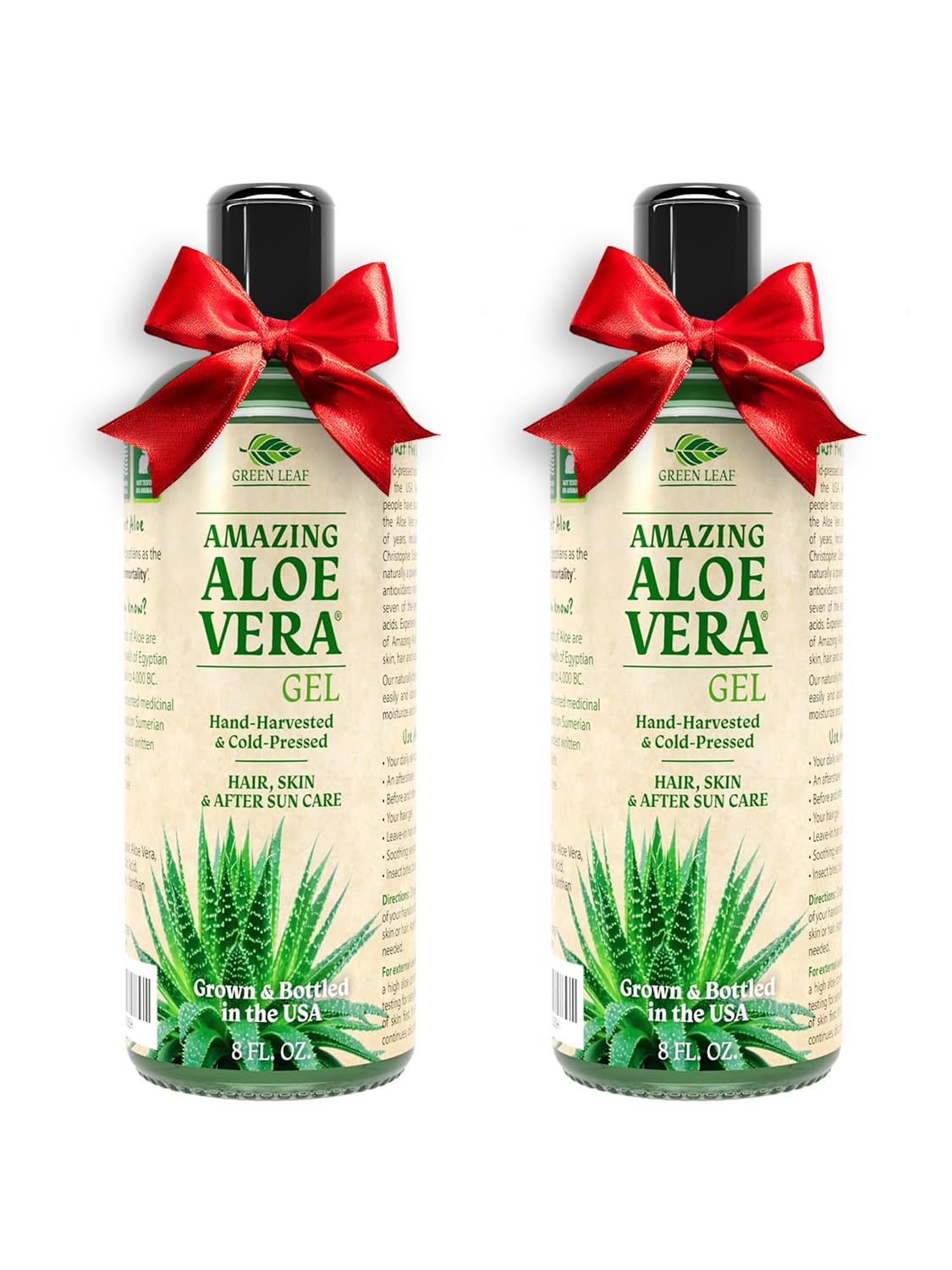 Amazing Aloe Vera Gel - Freshly Cut, 100% Pure Aloe, Premium Quality, Vegan, Unscented - Natural Sunburn Relief, After Shave, Skin, Face & Hair Care (two 8oz bottles) 16oz