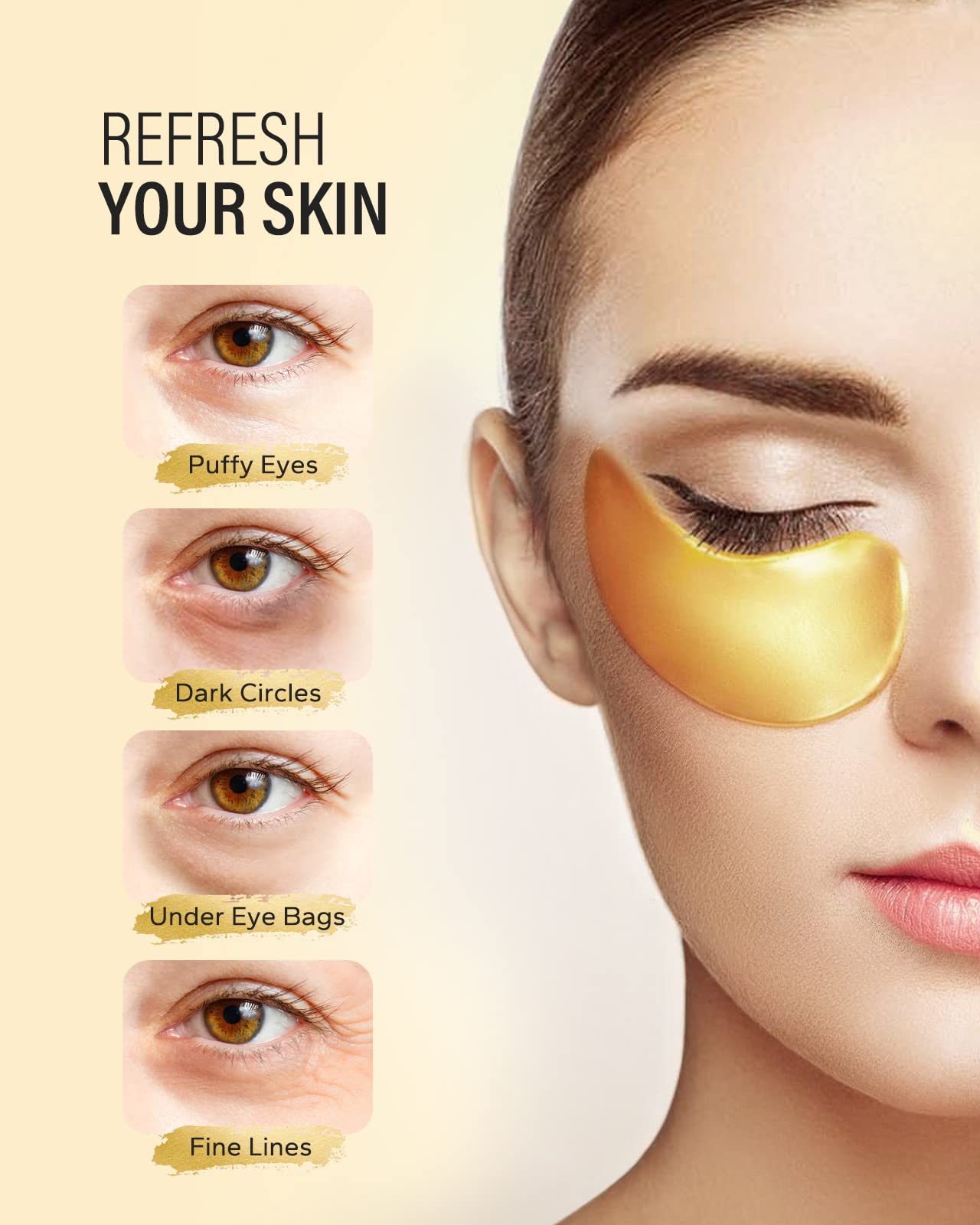 Maskiss 24k Gold Collagen Under Eye Patches for Dark Circles, Puffy Eyes & Wrinkles (25 Pairs)