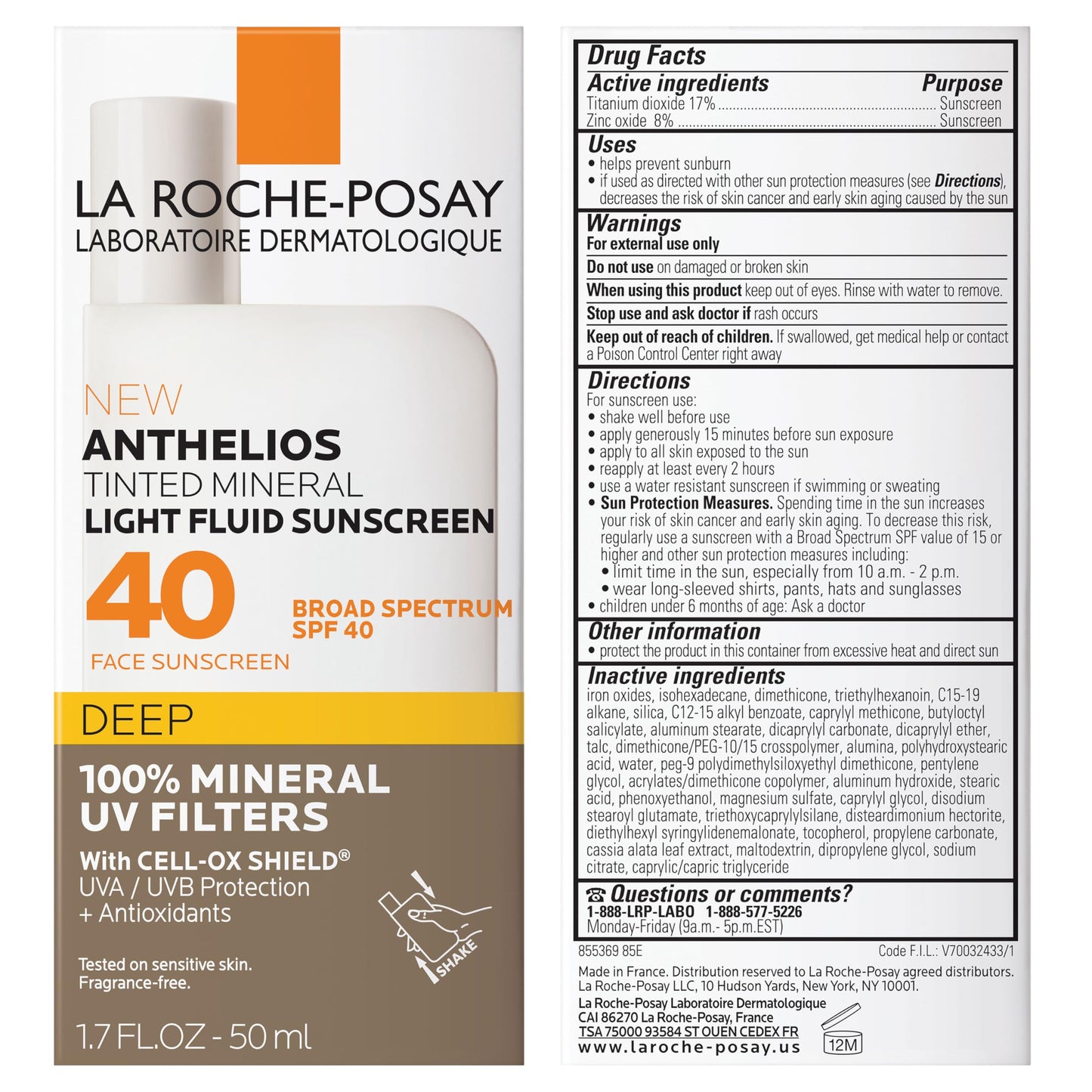 La Roche-Posay Anthelios Tinted Sunscreen SPF 40+, Broad Spectrum SPF + Antioxidants, Titanium Dioxide & Zinc Oxide Sunscreen, 4 Flexible Shades With No White Cast, Oil Free & Oxybenzone Free